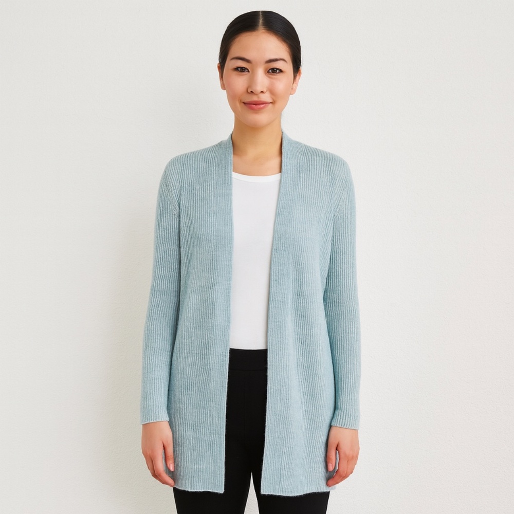 LOFT Ribbed Open Front Longline Cardigan – Light Blue – Size Small